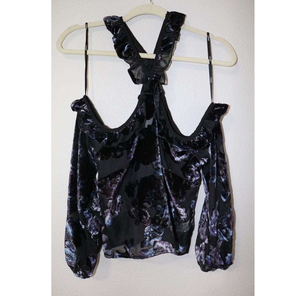 Forever 21 Floral Print Velvet Off The Shoulder Top